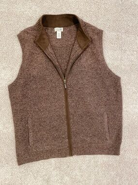 Classic L.L. Bean flecked brown 100% Merino lambs wool zipper front vest XXL